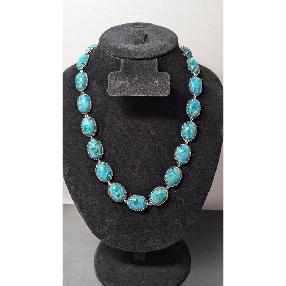 Blue Turquoise Rhodium Over Silver Necklace 18”